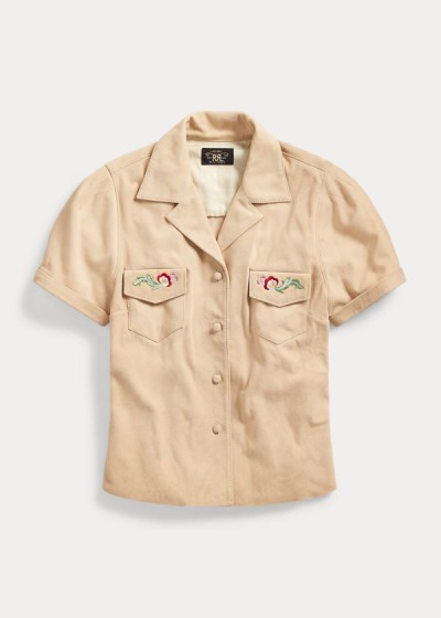 Camisa Ralph Lauren Mujer Kaki - Embroidered Suede - UYSKO4329